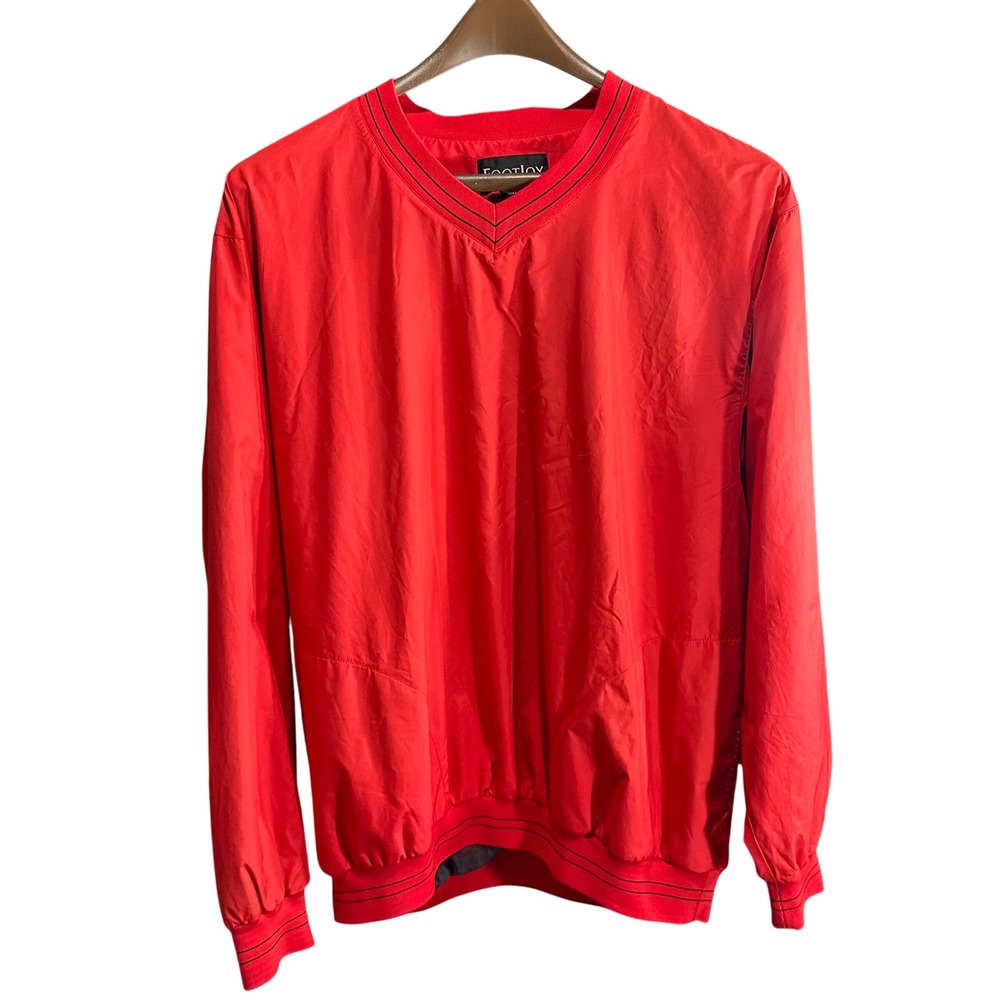 FootJoy Men's Red‎ V Neck Pullover Golf Windbreaker Jacket Size L